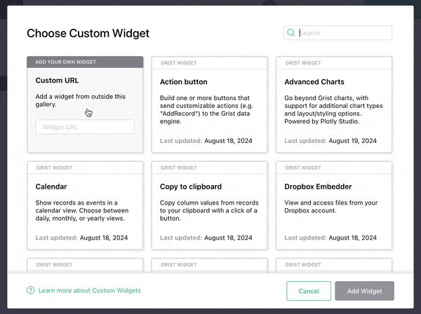 Custom widget cards